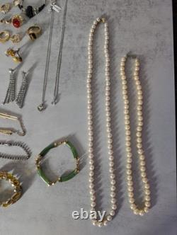 Vintage Jewelry Estate Lot Signed Unsigned STERLING SILVER Gems Costume 58 Items