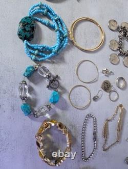 Vintage Jewelry Estate Lot Signed Unsigned STERLING SILVER Gems Costume 58 Items