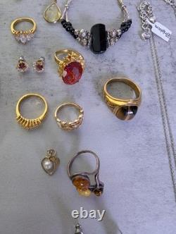 Vintage Jewelry Estate Lot Signed Unsigned STERLING SILVER Gems Costume 58 Items