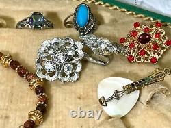 Vintage Jewelry Lot 1.5 Lbs Mostly Sterling and 12-14K Gold Filled, Vanity Box