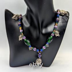 Vintage KBN Kabana Sterling Silver 925 Gemstone Art Glass Tribal Beaded Necklace