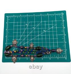 Vintage KBN Kabana Sterling Silver 925 Gemstone Art Glass Tribal Beaded Necklace