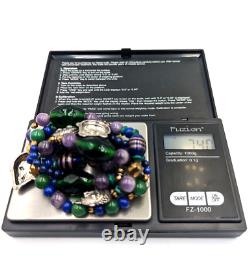 Vintage KBN Kabana Sterling Silver 925 Gemstone Art Glass Tribal Beaded Necklace