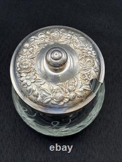 Vintage Kirk & Son Sterling Silver Repousse Etched Glass Jam/Jelly Jar