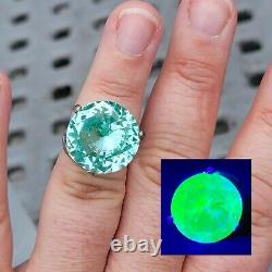 Vintage Large Aqua UV Spinel Ring 925 Sterling Silver Size 6.5 Uranium Glass