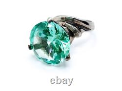 Vintage Large Aqua UV Spinel Ring 925 Sterling Silver Size 6.5 Uranium Glass