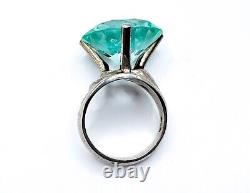 Vintage Large Aqua UV Spinel Ring 925 Sterling Silver Size 6.5 Uranium Glass