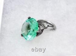 Vintage Large Aqua UV Spinel Ring 925 Sterling Silver Size 6.5 Uranium Glass