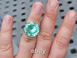 Vintage Large Aqua UV Spinel Ring 925 Sterling Silver Size 6.5 Uranium Glass