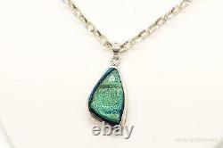 Vintage Large Dichroic Glass Sterling Silver Chainlink Necklace