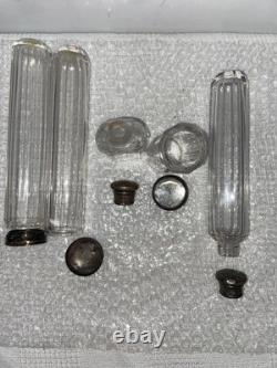 Vintage Mappin Brothers Glass Vanity Bottle Set Of 5 Sterling Silver Lids UK