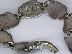 Vintage Margot de Taxco Sterling Silver Blue Stone Repousse Bracelet 7.5