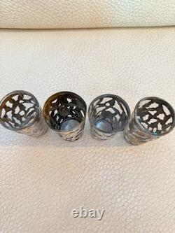 Vintage Mexican Sterling Silver Filigree Shot Glass Holders Set Of 4