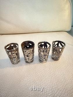 Vintage Mexican Sterling Silver Filigree Shot Glass Holders Set Of 4