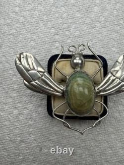 Vintage Mexico Bug Glass Sterling Silver Brooch Pin 33g