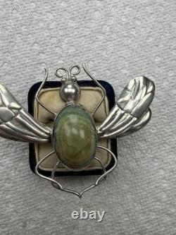 Vintage Mexico Bug Glass Sterling Silver Brooch Pin 33g