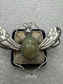 Vintage Mexico Bug Glass Sterling Silver Brooch Pin 33g