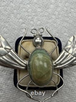 Vintage Mexico Bug Glass Sterling Silver Brooch Pin 33g