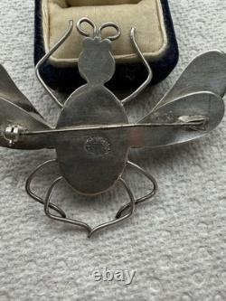 Vintage Mexico Bug Glass Sterling Silver Brooch Pin 33g