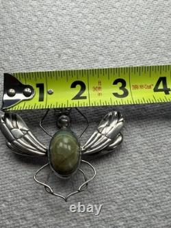Vintage Mexico Bug Glass Sterling Silver Brooch Pin 33g