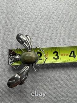 Vintage Mexico Bug Glass Sterling Silver Brooch Pin 33g