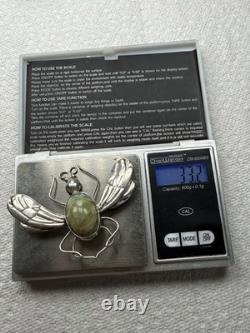 Vintage Mexico Bug Glass Sterling Silver Brooch Pin 33g