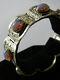 Vintage Mexico Embossed Sterling Silver Dragons Breath Glass Panel Bracelet