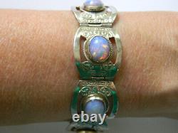 Vintage Mexico Embossed Sterling Silver Dragons Breath Glass Panel Bracelet