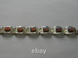 Vintage Mexico Embossed Sterling Silver Dragons Breath Glass Panel Bracelet