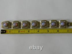 Vintage Mexico Embossed Sterling Silver Dragons Breath Glass Panel Bracelet