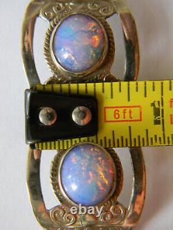 Vintage Mexico Embossed Sterling Silver Dragons Breath Glass Panel Bracelet