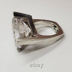 Vintage Mid Century Sparkling Crystal Glass 925 Sterling Silver Ring