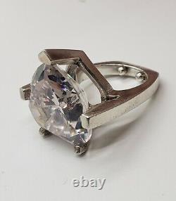 Vintage Mid Century Sparkling Crystal Glass 925 Sterling Silver Ring