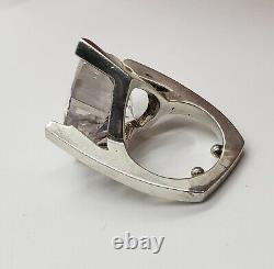 Vintage Mid Century Sparkling Crystal Glass 925 Sterling Silver Ring