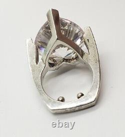 Vintage Mid Century Sparkling Crystal Glass 925 Sterling Silver Ring