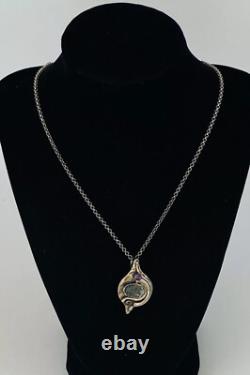 Vintage Modernist Abstract Sterling Silver Roman glass Pendant Brooch Necklace