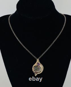 Vintage Modernist Abstract Sterling Silver Roman glass Pendant Brooch Necklace