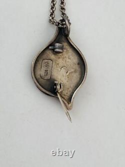 Vintage Modernist Abstract Sterling Silver Roman glass Pendant Brooch Necklace