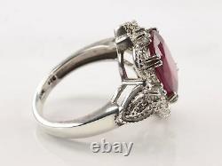Vintage Modernist Silver Ring Glass Filled Ruby Sterling Size 8 1/4