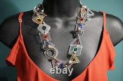 Vintage Modernist Sterling Silver GEOMETRIC MURANO GLASS Necklace 106.8grams
