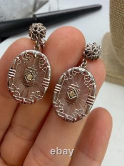 Vintage Necklace Camphor Glass Pendant Earrings Art Deco Sterling Silver