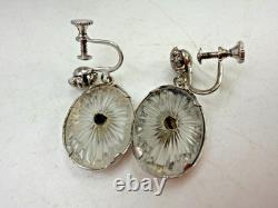Vintage Necklace Camphor Glass Pendant Earrings Art Deco Sterling Silver