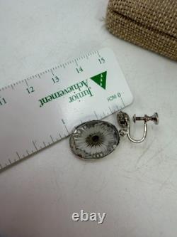 Vintage Necklace Camphor Glass Pendant Earrings Art Deco Sterling Silver