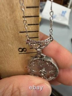 Vintage Necklace Camphor Glass Pendant Earrings Art Deco Sterling Silver