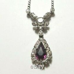 Vintage Otis Sterling Silver Rhinestones & Glass Amethyst Art Deco Necklace