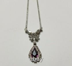 Vintage Otis Sterling Silver Rhinestones & Glass Amethyst Art Deco Necklace