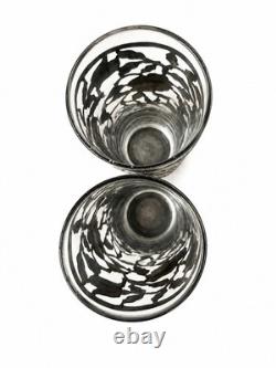 Vintage Pair Sterling. 925 Silver Overlay Rose Trellis Highball Glasses 7