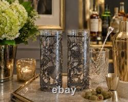 Vintage Pair Sterling. 925 Silver Overlay Rose Trellis Highball Glasses 7