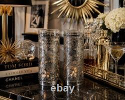 Vintage Pair Sterling. 925 Silver Overlay Rose Trellis Highball Glasses 7 Vintage Pair Sterling. 925 Silver Overlay Rose Trellis Highball Glasses 7