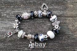 Vintage Pandora Sterling Silver & Art Glass Charm Bracelet 6.5 Long